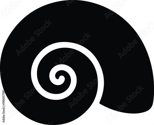 Silhouette of a seashell spiral with organic curves and flowing lines vector design