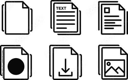Document file icon collection with text image and download symbols art