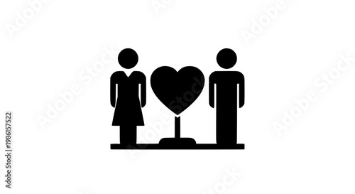 Man and woman with heart icon in minimalist black style