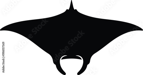 Silhouette of majestic manta ray gracefully gliding underwater ocean vector design