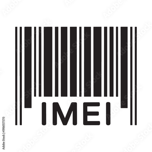 A stark black and white barcode graphic with the text IMEI displayed