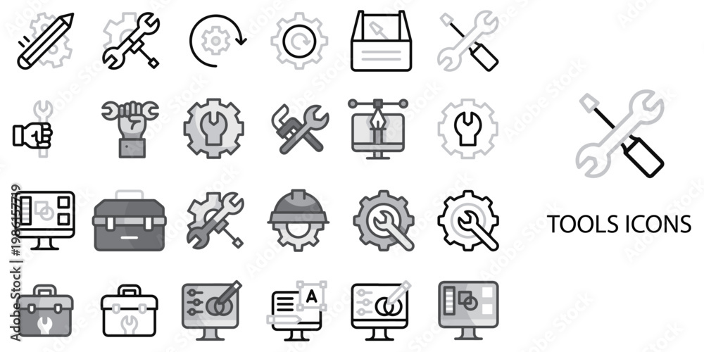 Fototapeta premium Tools simple concept 24 Grew color icons set .Vector illustration.