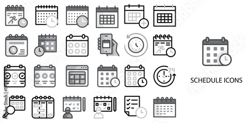 Schedule simple concept 24 Grew color icons set .Vector illustration.