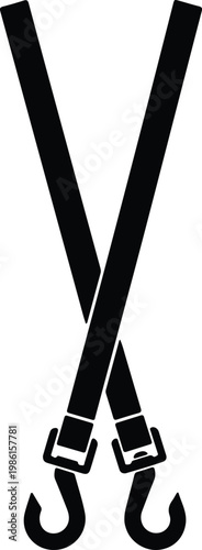 Silhouette of two crossing ratchet straps with hooks vector design