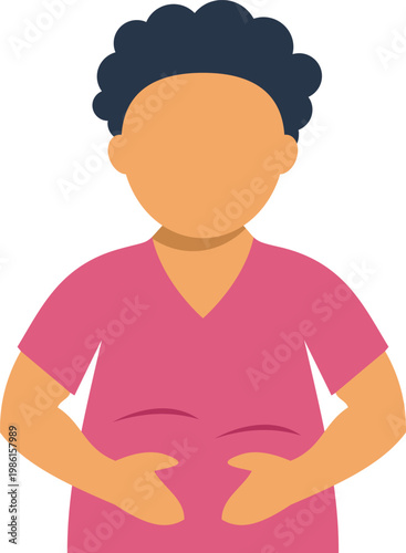 Overweight person holding stomach, representing obesity, excess weight, and body health issues