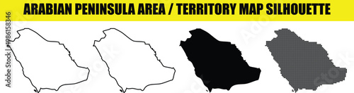 Arabian peninsula area territory map silhouette set for graphic design vector illustration.