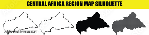 Central africa region map silhouette featuring four diverse styles including white fill black outline solid and dot pattern.