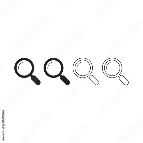 Four magnifying glasses in varying shades of gray and black