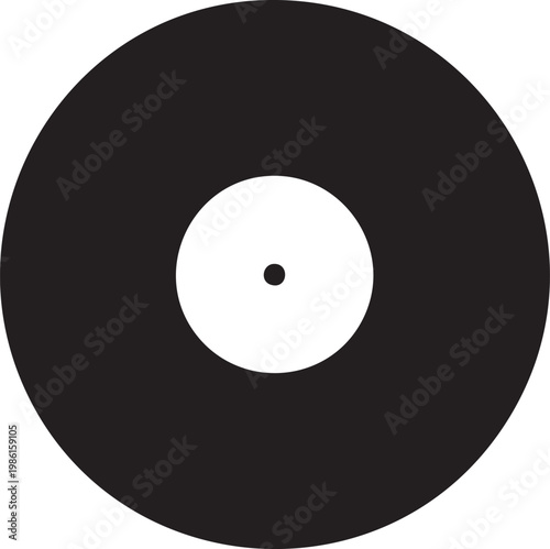 A black vinyl record with a white center label on a plain white background for music or nostalgia concepts