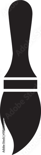 Black silhouette of a paintbrush with a white background and two thin white stripes around the handle