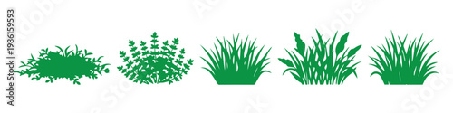 Quadro su tela Grass and ground texture silhouettes vector set, natural plant clusters, soil patches and foliage elements, black detailed shapes for landscaping, garden design and environment graphics