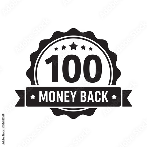 Black and white badge displaying 100 with a money back guarantee