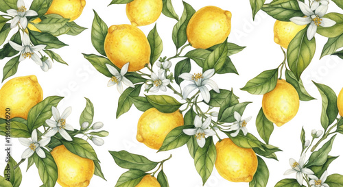 Vibrant lemons and blossoms isolated on transparent background