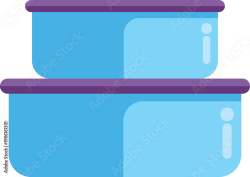 Two blue food storage boxes, one on top of the other with purple lids