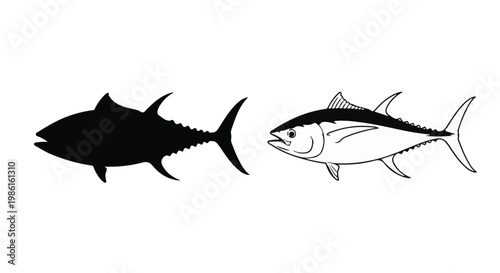 Black and white tuna fish illustrations