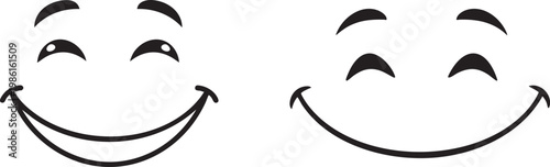 Winking Smiling Faces, Black and White Cartoon Emotions Two cartoon smiling faces with winking eyes on a white background, conveying happiness and playfulness, ideal for use in digital media, 