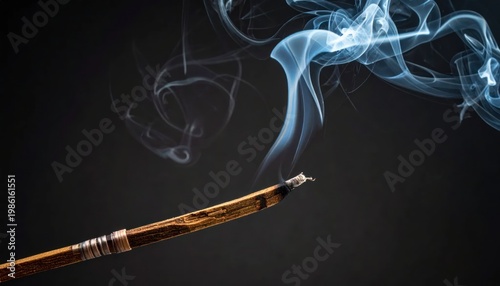 Smoking Cigar with Rising Smoke on Black Background.
