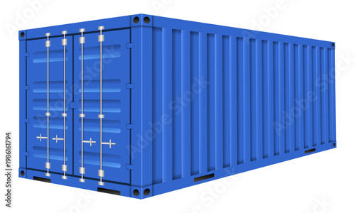 Blue Metal Shipping Cargo Container Isolated on White Background