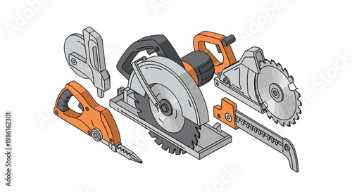 Collection of Various Circular Saws for Woodworking and Construction.
