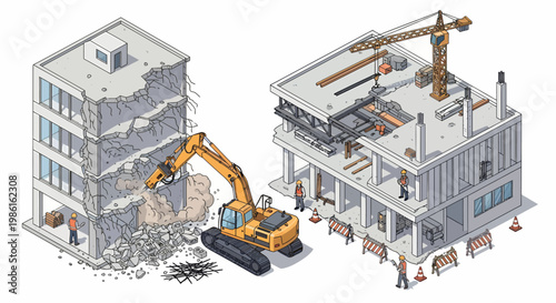 Construction and Demolition - Building Transformation in Progress.