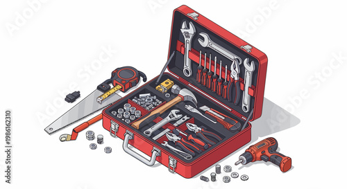 Comprehensive Tool Set in a Red Toolbox for Home Improvement and Repairs.