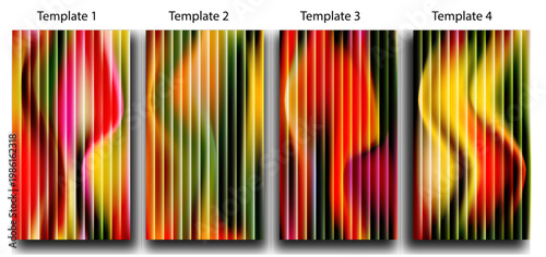 Artistic set of colorful barcode vector designs featuring bright rainbow stripes and a decorative line pattern for business banner or card template