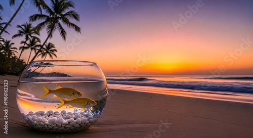 Sunset Beach Relaxation with Tropical Drink illustration