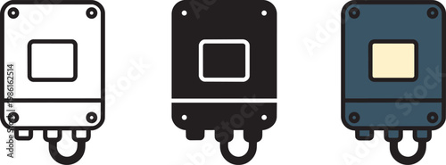 Electrical junction box icon set with 3 different styles for connectivity and power