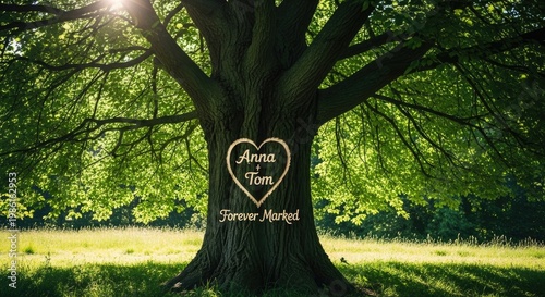 Engraved tree marking a forever bond between two individuals named anna and tom