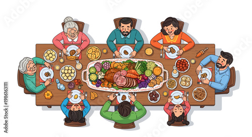 People sitting around a table eating food together