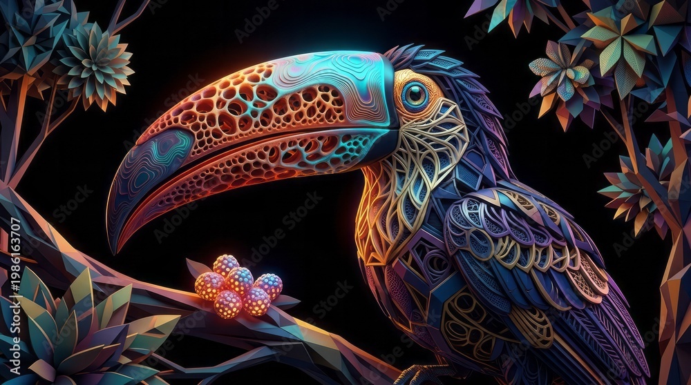 Fototapeta premium Colorful Abstract Toucan Illustration Toucan Abstract Art Colorful Illustration Tropical Bird Vibrant Colors Digital Art Nature. Concept featuring toucan, abstract art, colorful illustration, tropi...