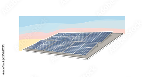 Solar panel installation on a rooftop with clear sky