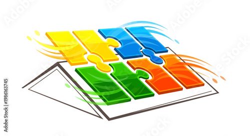 colorful puzzle pieces coming together in a box