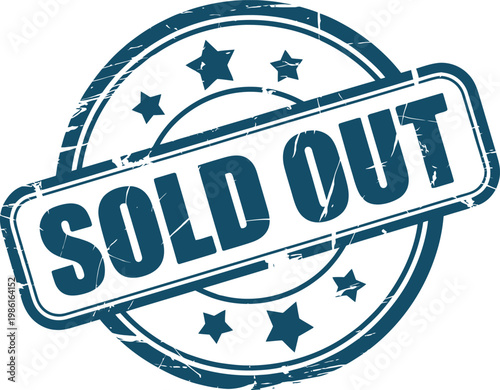Sold out stamp with stars on white background for notification purposes  indicating unavailability