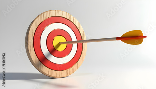 Red and Yellow Target with Arrow Isolated PNG, Bullseye Goal Achievement Concept, Archery Target on Transparent Background