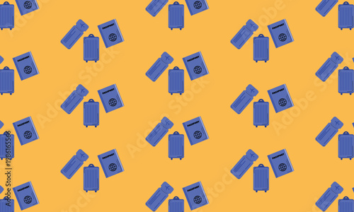 Travel pattern background with passport, suitcase and tickets, tourism travel concept
