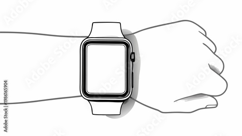 Modern smartwatch with a blank screen worn on a person's wrist showcasing a clean minimalist design with a white background perfect for technology and lifestyle concepts