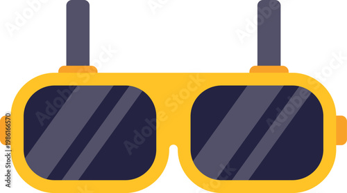 Bright yellow fpv drone goggles with antennas designed for immersive remote flight viewing