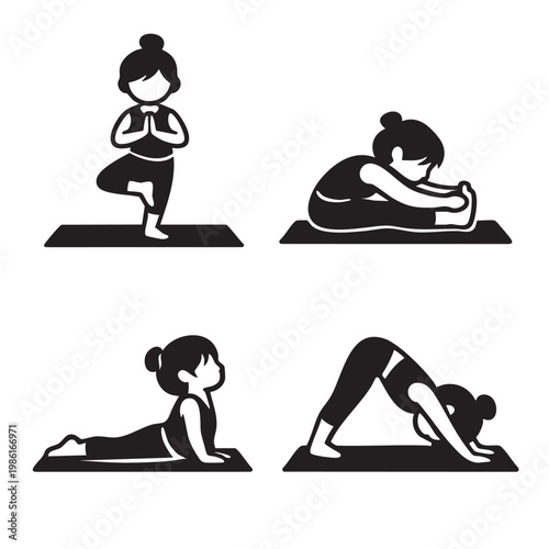 Child Practicing Yoga Poses Health Activity Silhouette