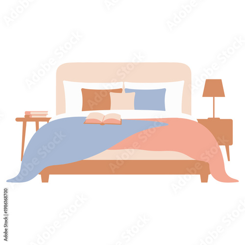 A comfortable bed with pillows and luxury bedding features a modern mattress and wood decor in a stylish hotel room interior designed for sleep and relax