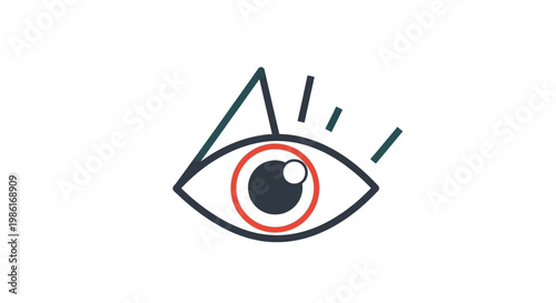 Minimalist Eye Icon with Red Circle and Rays, Vision Concept