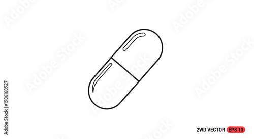 Minimalist line art of a single capsule pill on a white background