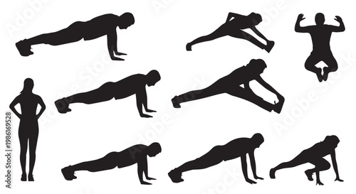 Fitness Push Up Silhouette Set, suitable for gym branding, fitness apps, health content, and exercise guides