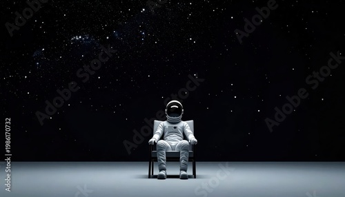 Astronaut Sitting in Wheelchair Against Starry Night Sky.