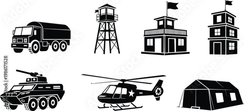 Black and white line of a van truck airplane car house and barn line van