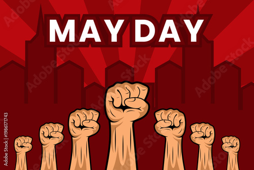 International May Day Labor Rights and Solidarity Vector Background Illustration