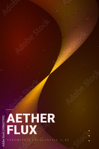 Aether Flux Abstract Poster with Parametric Wave Lines and Golden Gradient Background