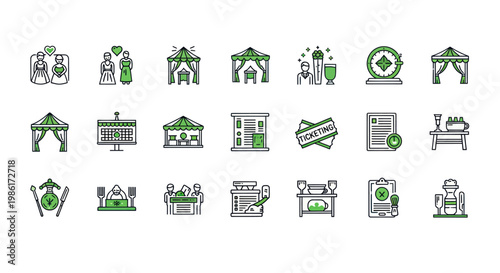 Event planning and wedding icons set