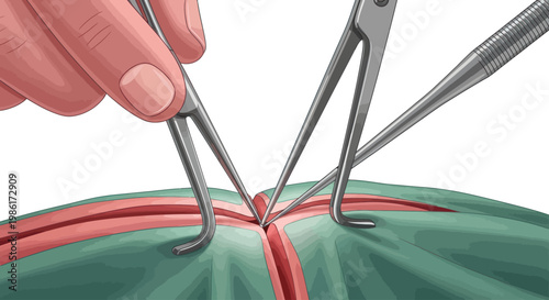 Bild auf Leinwand Illustration of hands using surgical tools for a precise medical procedure