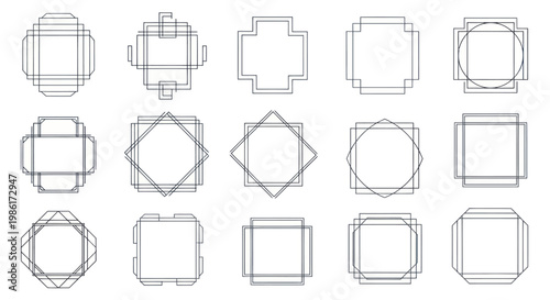 Set of minimalist geometric line art border frames for decorative design.